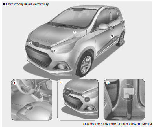 Hyundai i10 Czujniki zderzenia układu poduszek