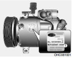 Etykieta sprężarki układu klimatyzacji.