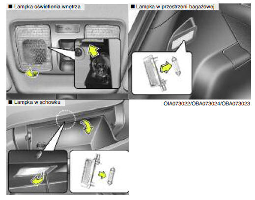Hyundai i10 Wymiana żarówki lampki wewnętrznej Żarówki
