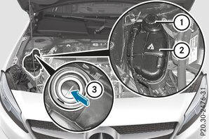 Mercedes-Benz Klasa A: Sprawdzanie Poziomu Płynu Chłodzącego - Sprawdzanie Poziomu I Uzupełnianie Innych Materiałów Eksploatacyjnych - Komora Silnika - Czyszczenie I Konserwacja